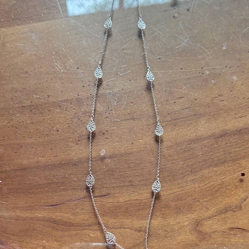 Delicate Teardrop Station Silver Necklace - Women's Jewelry.